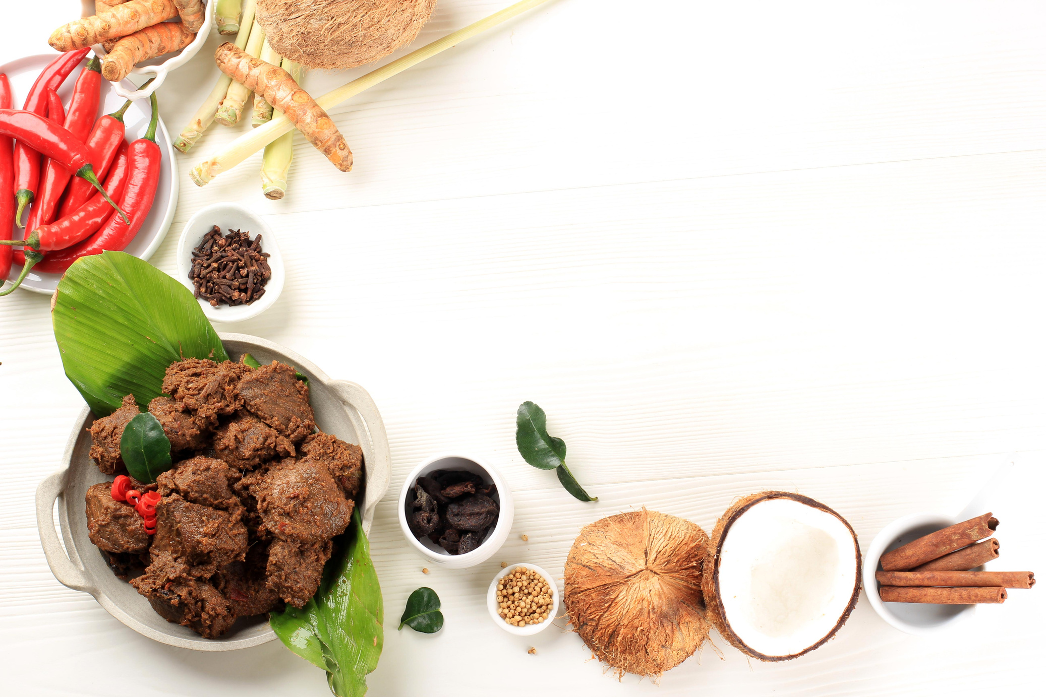 Bumbu Rendang Copy Space on White Background