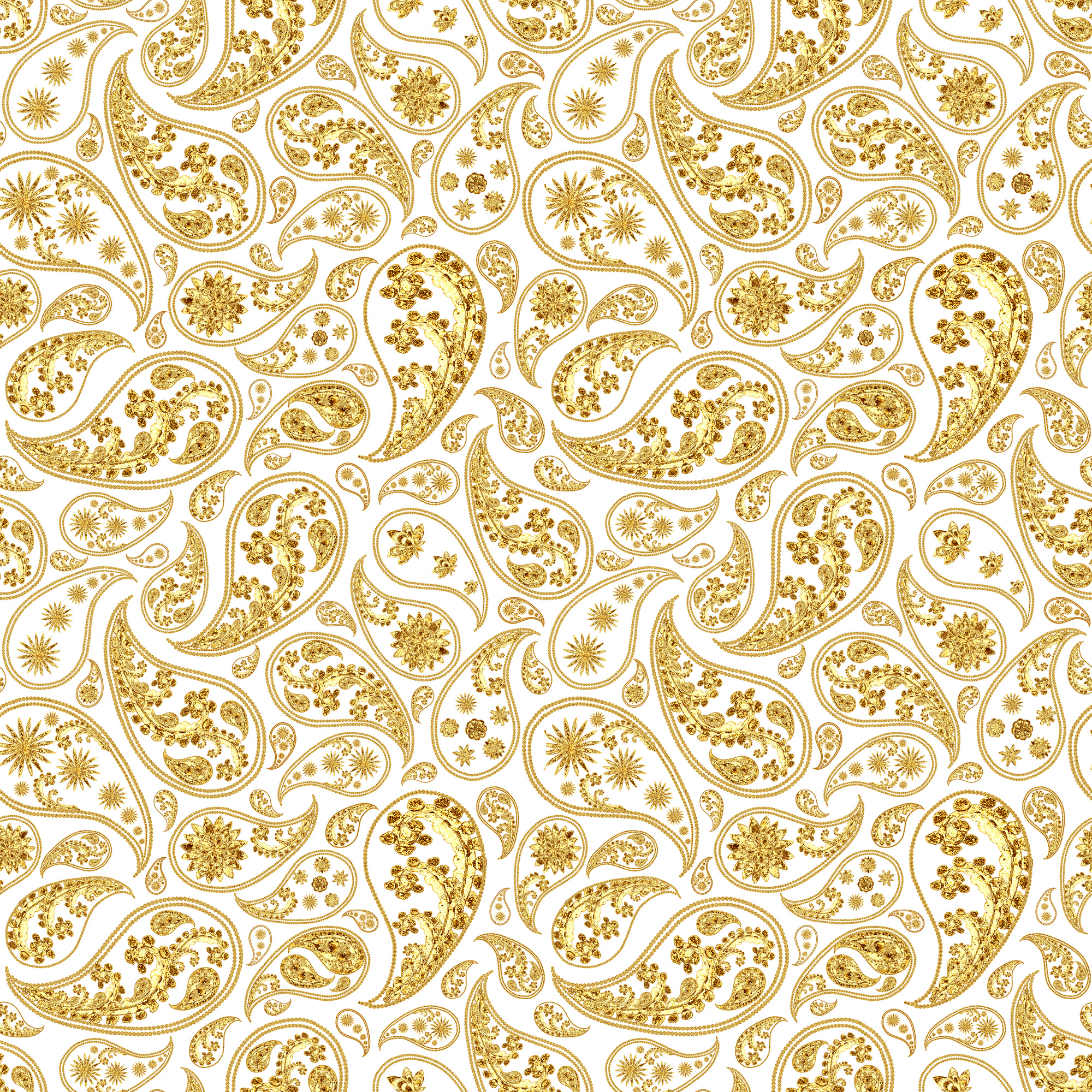 Gold and White Traditional Paisley Seamless Pattern